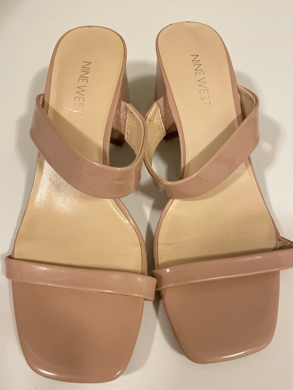 Nine West Nude Patent Slide Sandals